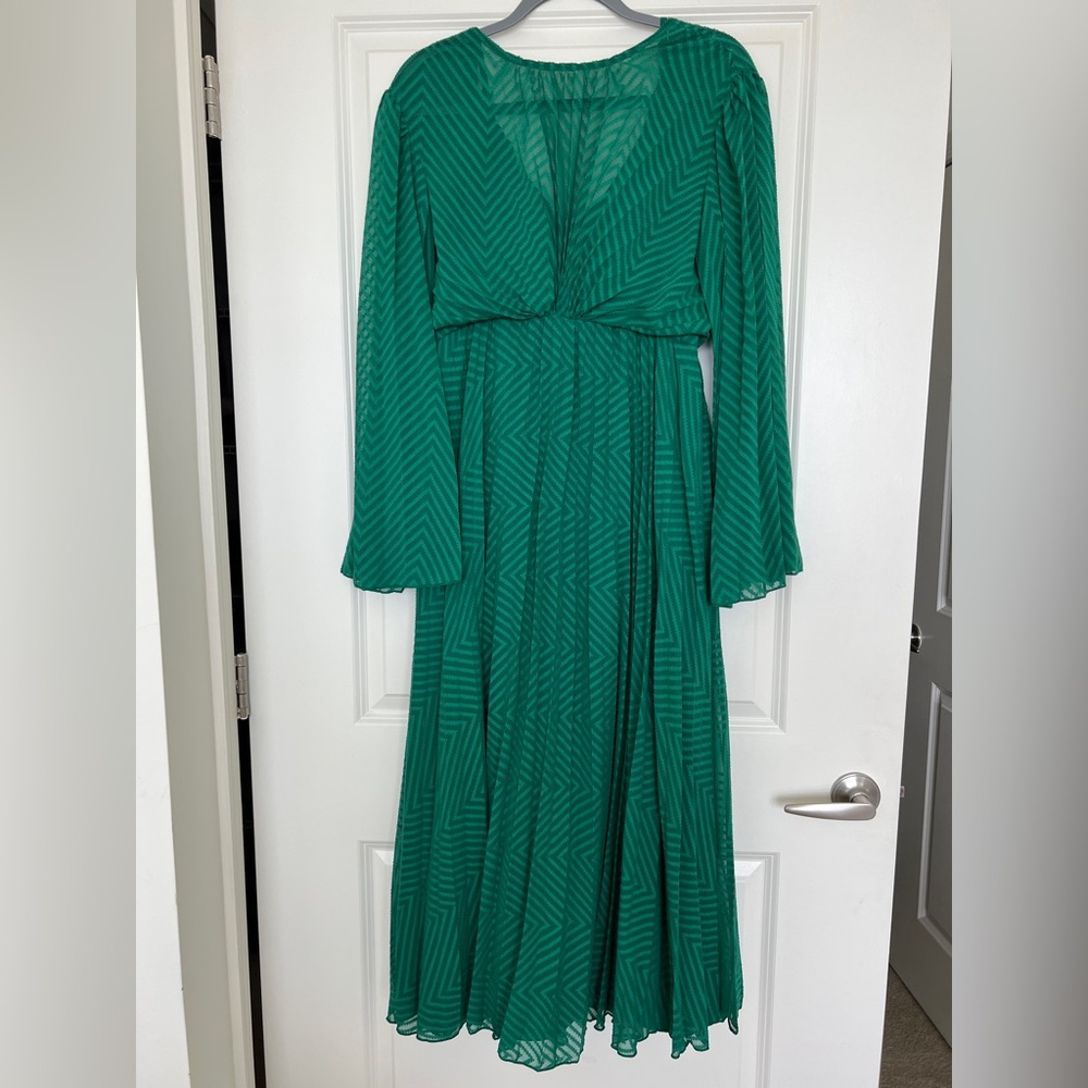 ASOS Design tie back fluted sleeve pleated chevron chiffon midi dress